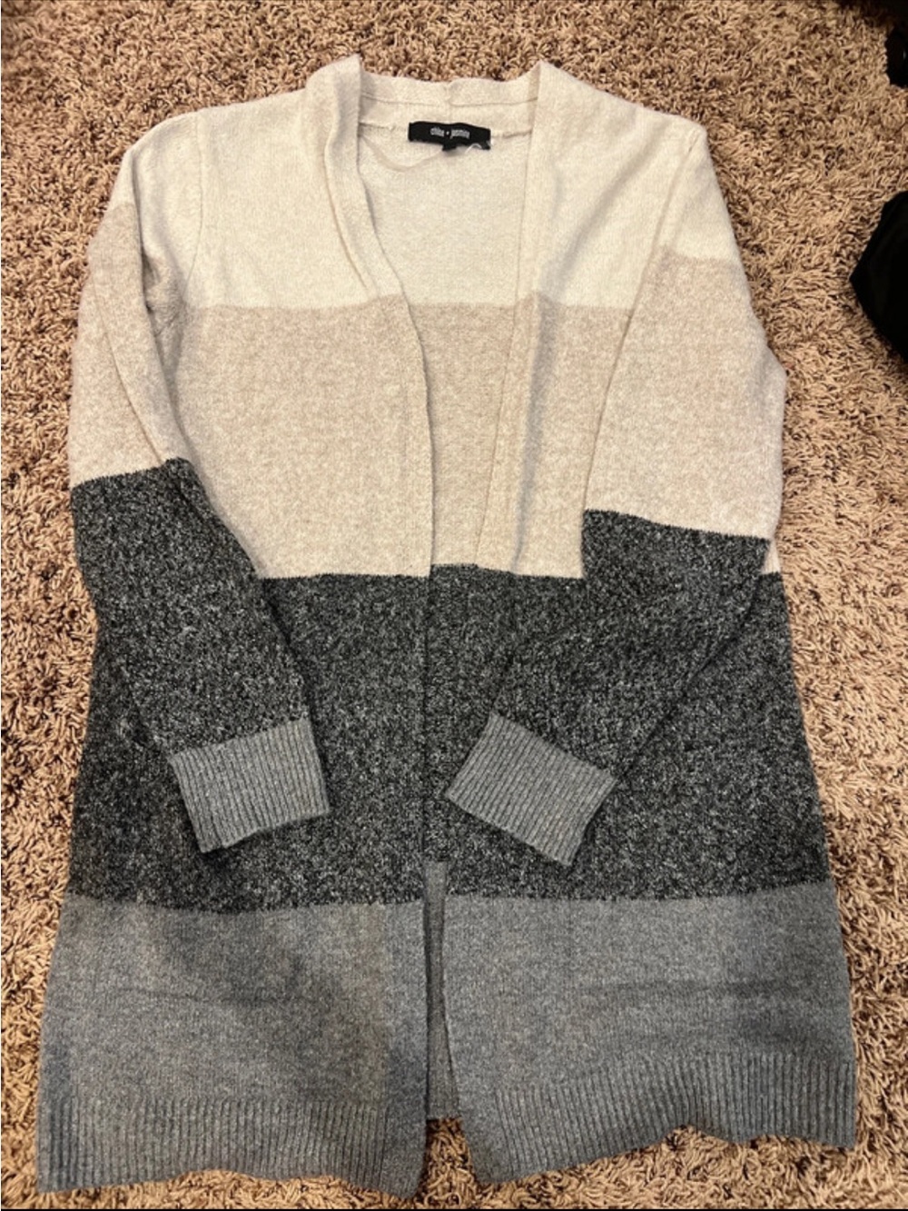 Colorblock Open-Front Cardigan - Cream & Gray